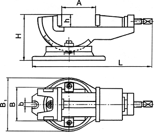 Схема тисков станочных поворотных с ручным приводом