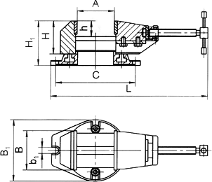 Схема тисков станочных поворотных с ручным приводом
